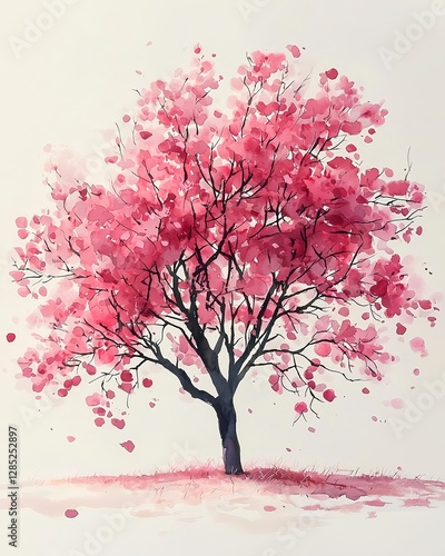 Watercolor painting of cherry blossoms blooming in spring
