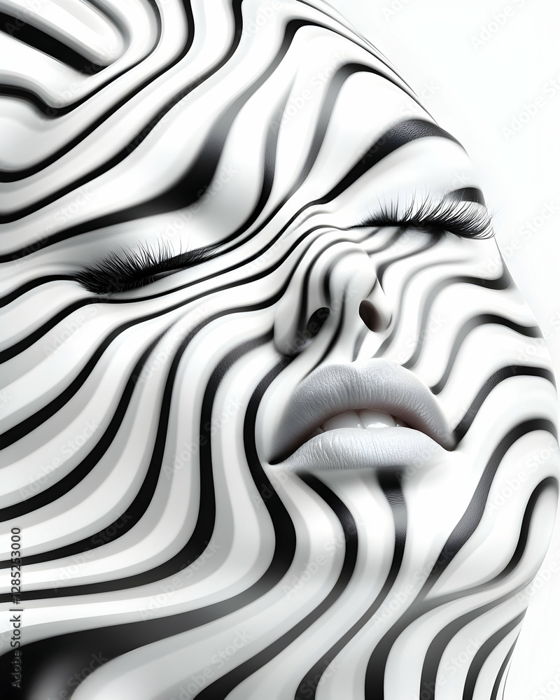 Serene Zebra-striped Face, Close-up, White Background, Spa Serene Zebra-striped Face, Close-up, White Background, Spa