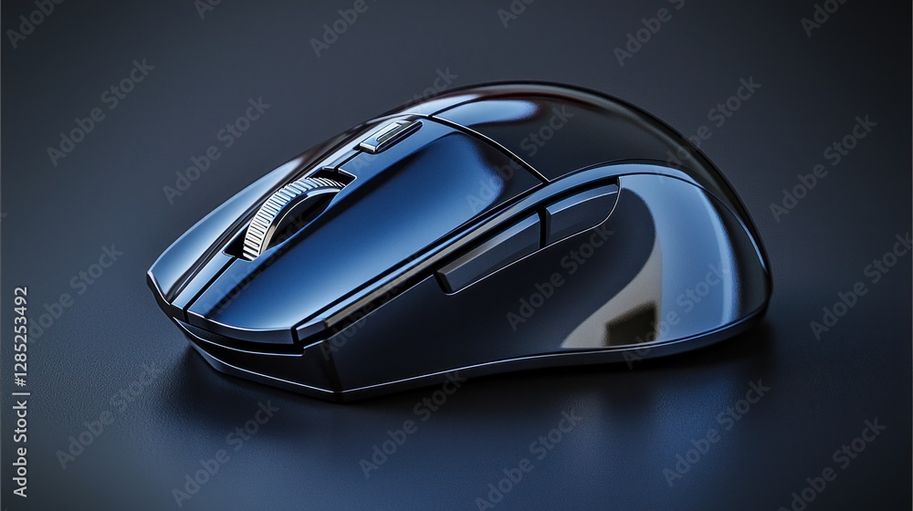 Sleek modern computer mouse on a dark surface, showcasing its ergonomic design and features Sleek modern computer mouse on a dark surface, showcasing its ergonomic design and features