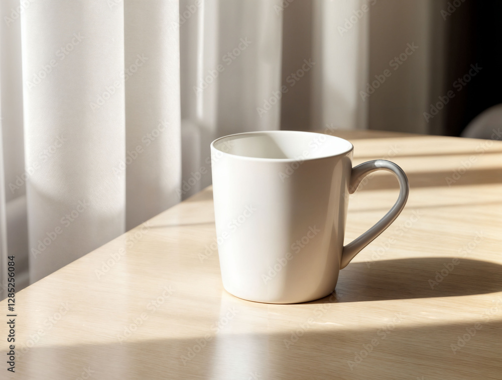 Simple coffee cup mockup placed on wooden table. Simple coffee cup mockup placed on wooden table.
