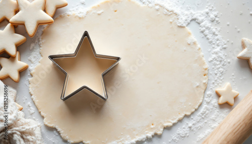 Cookie dough is being cut into star shapes using mold