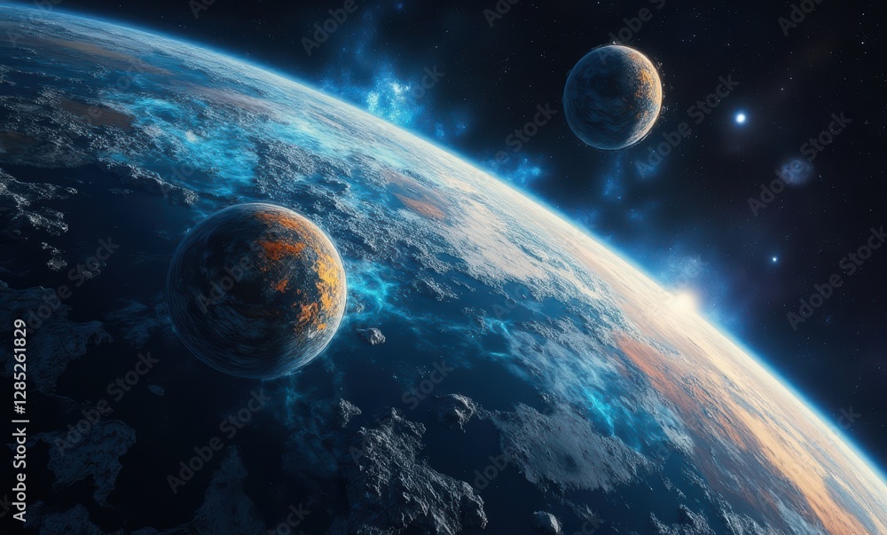 Distant planets against starry backdrop Distant planets against starry backdrop