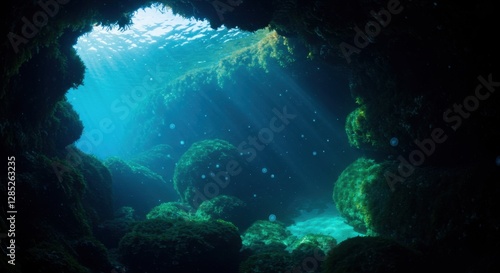 Wallpaper Mural Underwater Cave with Sunlight Streaming Through Clear Blue Ocean Water Torontodigital.ca