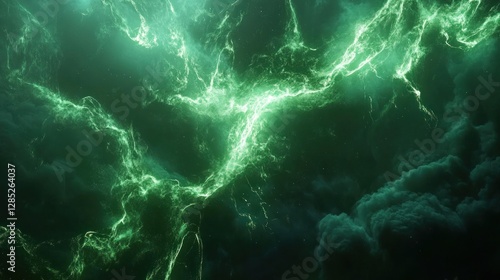 Eerie Green Lightning Illuminates Dark Storm Clouds During Nighttime photo