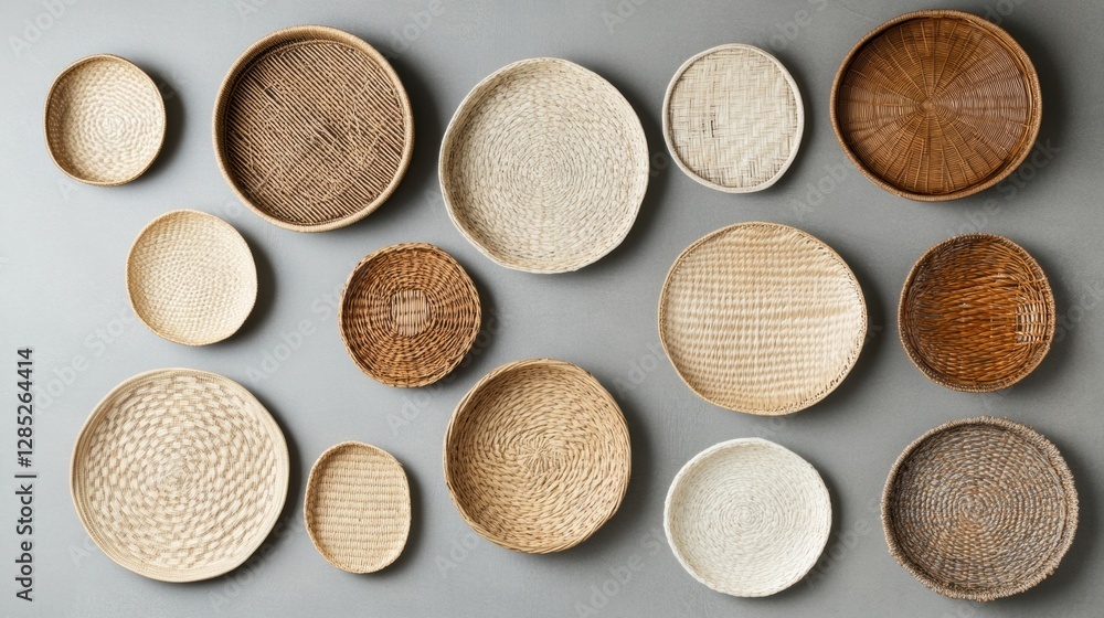 Woven Basket Display Artisanal Craftsmanship on Grey Backdrop - Eco-Friendly Retail Content and Home Decor Merchandising for Sustainable Living Spaces Woven Basket Display Artisanal Craftsmanship on Grey Backdrop - Eco-Friendly Retail Content and Home Decor Merchandising for Sustainable Living Spaces