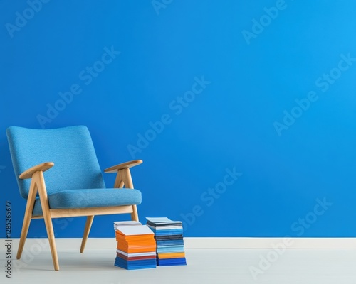 Color Drenching Home Office Electric Blue Accent Wall and Chair with Bookshelves - DIY Renovation Inspiration and Creative Workspace Styling for Modern Design Enthusiasts