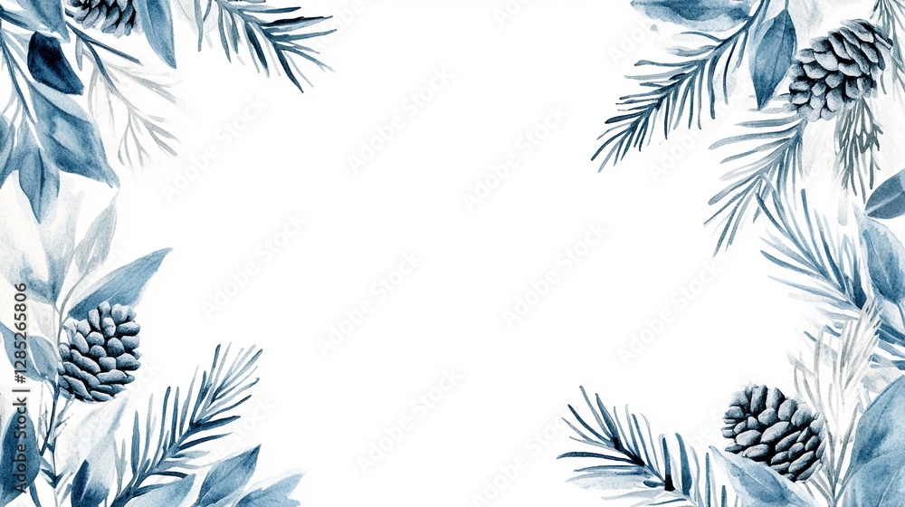 Enchanting Hand-Painted Watercolor Frame Featuring Winter Greenery, Pinecones, and Fir Twigs for Holiday Designs or Branding – Perfect for Seasonal Cards on Crisp White Background Enchanting Hand-Painted Watercolor Frame Featuring Winter Greenery, Pinecones, and Fir Twigs for Holiday Designs or Branding – Perfect for Seasonal Cards on Crisp White Background