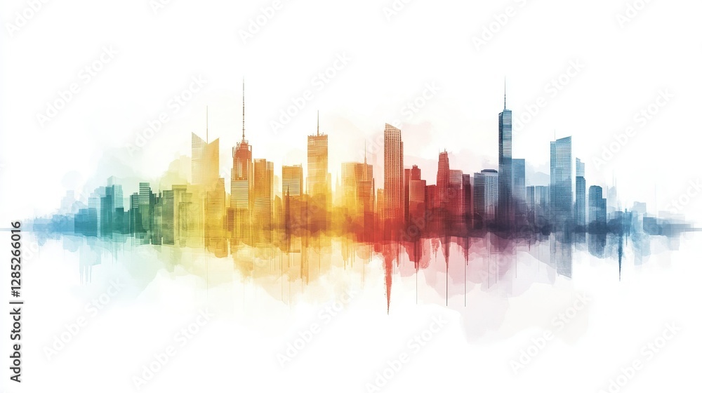 Obraz premium Vibrant Cityscape of Collaboration, Abstract skyline showcasing colorful branding logos, representing unity in global business efforts