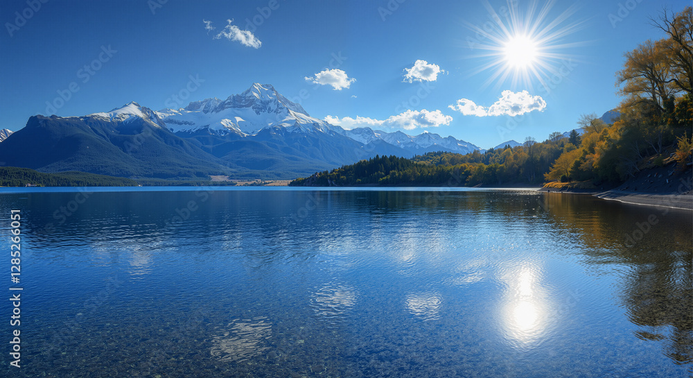 Naklejka premium Majestic Mountain Lake A Serene Autumn Reflection