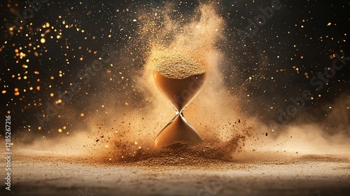 Obraz na płótnie Golden sand hourglass transforming into dynamic shapes, a visual journey representing the essence of time and creation. w salonie