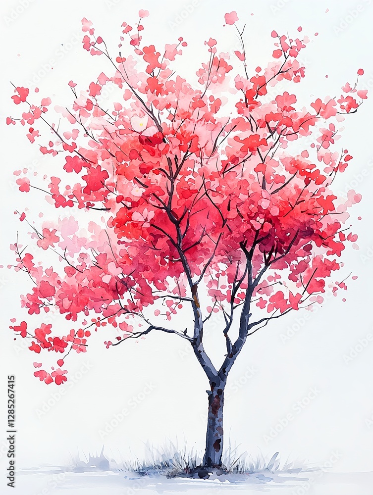 Fototapeta premium Watercolor painting of cherry blossoms blooming in spring