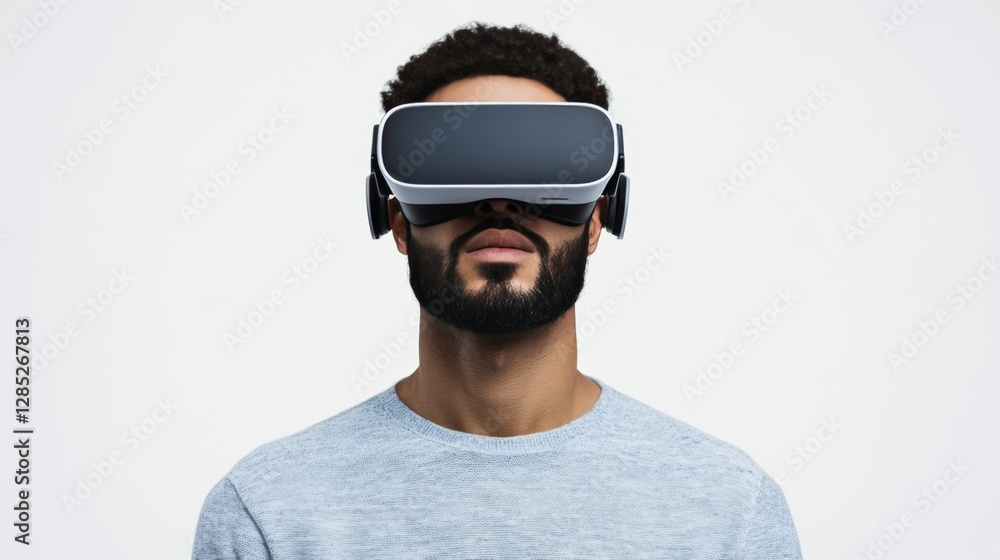 Virtual reality developer looking serious, debugging VR motion tracking errors, deep in concentration, isolated on a white background Virtual reality developer looking serious, debugging VR motion tracking errors, deep in concentration, isolated on a white background