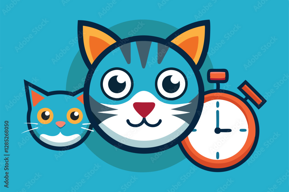 Cat Vector Head Face Alarm Clock Time Kitten Icon Calico Neko Pet Cartoon Character Munchkin Illustration Symbol Clip Art Isolated Design. Cat Vector Head Face Alarm Clock Time Kitten Icon Calico Neko Pet Cartoon Character Munchkin Illustration Symbol Clip Art Isolated Design.