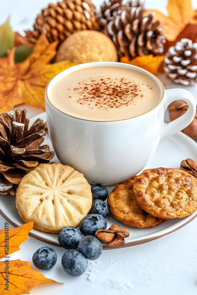Autumnal coffee break with cookies and berries Autumnal coffee break with cookies and berries