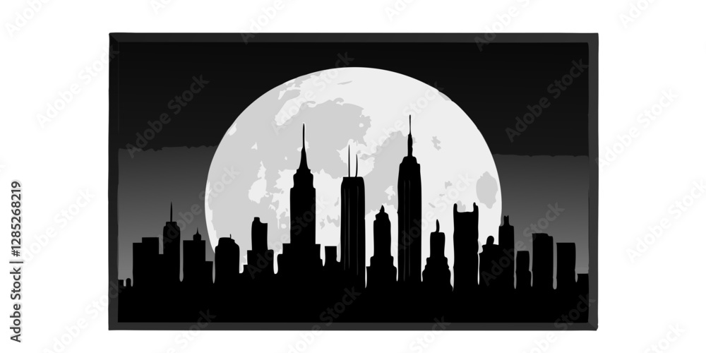 Fototapeta premium New york city skyline, skyline, city, silhouette, cityscape, vector, building, buildings, architecture, urban, sky, skyscraper, business, illustration, tower, black, town, travel, night, dubai, chicag
