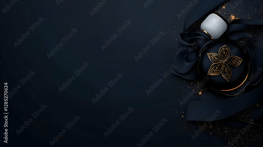 Luxury Black and Gold Perfume Bottle – Elegant Dark Aesthetic Background Luxury Black and Gold Perfume Bottle – Elegant Dark Aesthetic Background