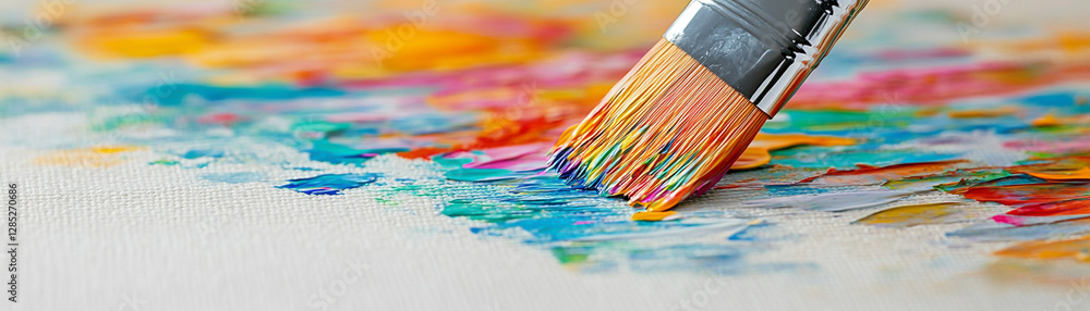 Fototapeta premium brush laden with vibrant colors glides across canvas, creating beautiful masterpiece