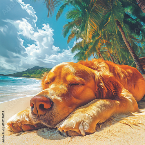 dog sleeping on the beach