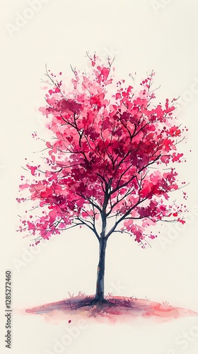 Watercolor painting of cherry blossoms blooming in spring