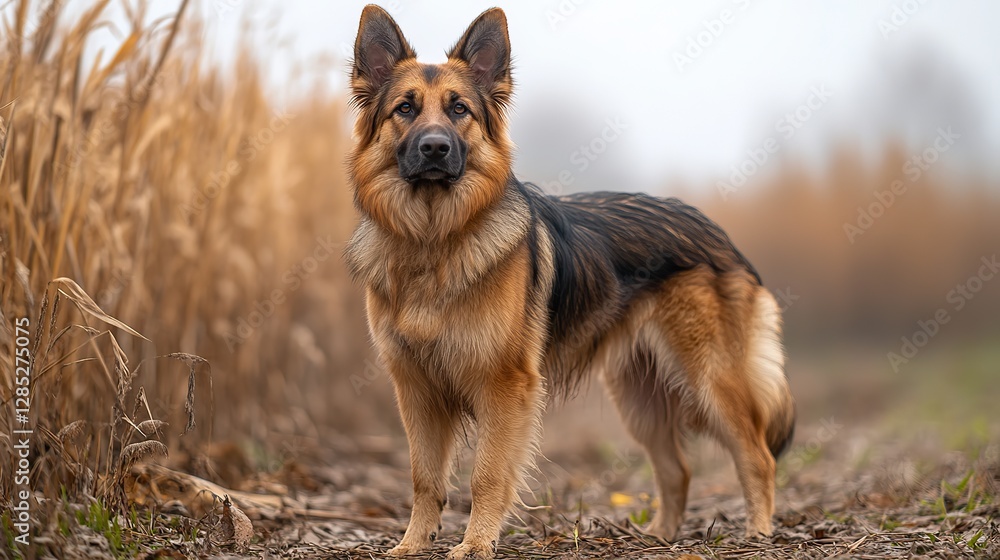 A German shepherd stands proudly and alert, showcasing its strong build and distinctive coat. This intelligent breed is known for its loyalty and versatility. A German shepherd stands proudly and alert, showcasing its strong build and distinctive coat. This intelligent breed is known for its loyalty and versatility.