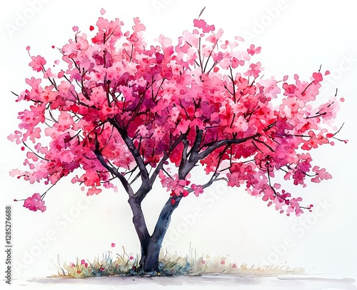 Watercolor painting of cherry blossoms blooming in spring