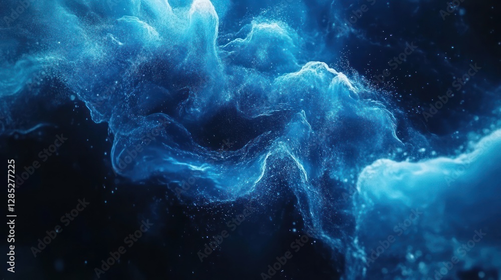 Abstract Blue Wave Patterns Flowing in a Dark Space Abstract Blue Wave Patterns Flowing in a Dark Space