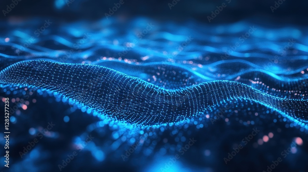 Dynamic Blue Waves in Dark Environment with Glowing Particles and Motion Dynamic Blue Waves in Dark Environment with Glowing Particles and Motion
