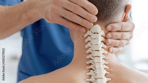 Chiropractic Adjustments for Neck Pain Concept, Chiropractor Aligning Spinal Vertebrae for Patient Comfort and Wellbeing in Serene Clinic Environment