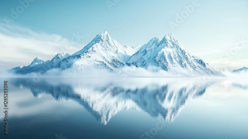 Wallpaper Mural Serene alpine lake mirroring majestic snow-covered mountains, untouched wilderness, embodiment of peace and tranquility Torontodigital.ca