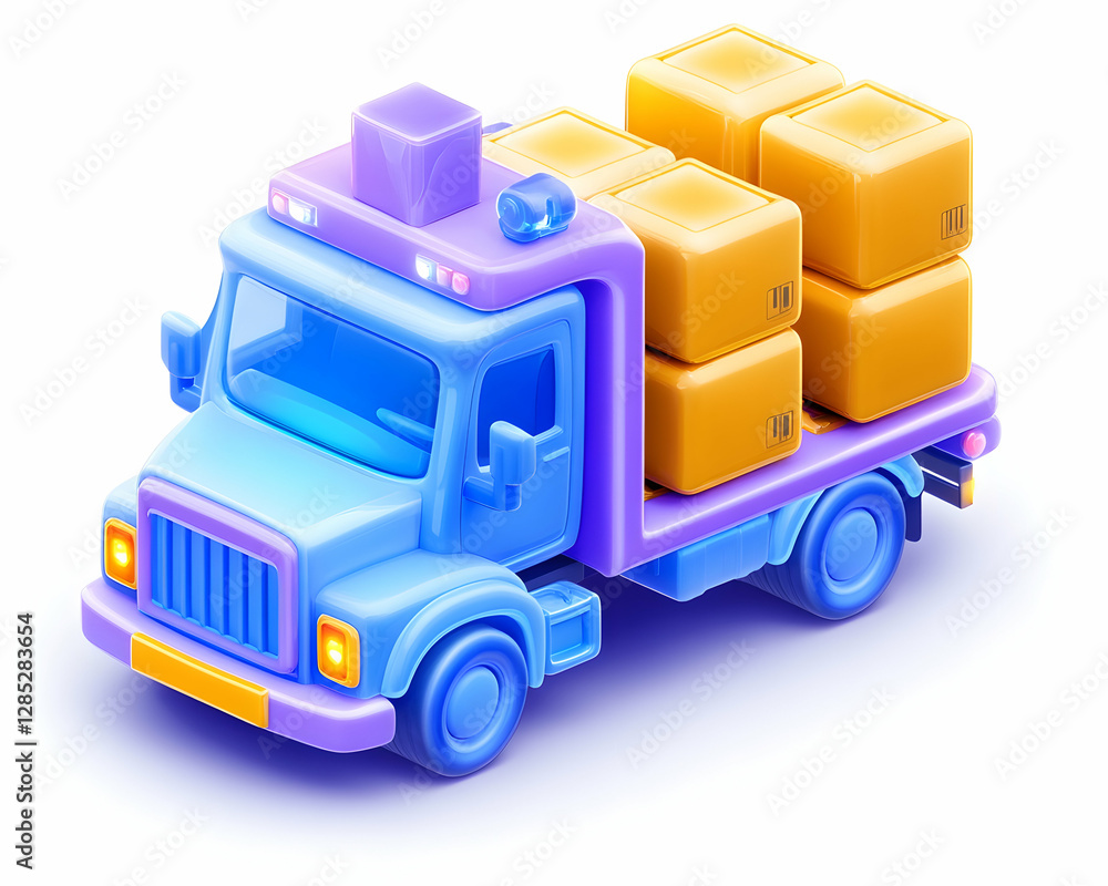 Delivery truck with packages, isometric view, white background, logistics Delivery truck with packages, isometric view, white background, logistics