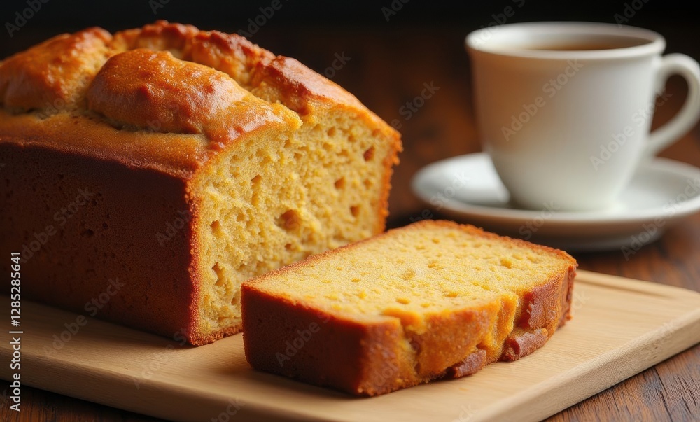 Golden loaf with a cup of coffee Golden loaf with a cup of coffee