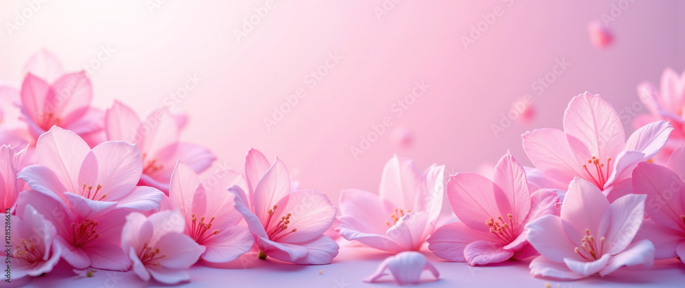 Soft Elegance: Delicate Flowers in Pastel Tones with a Pink and Lilac Gradient Background. advertisement, banner, card,copy text space,birthday party invite invitation. Soft Elegance: Delicate Flowers in Pastel Tones with a Pink and Lilac Gradient Background. advertisement, banner, card,copy text space,birthday party invite invitation.