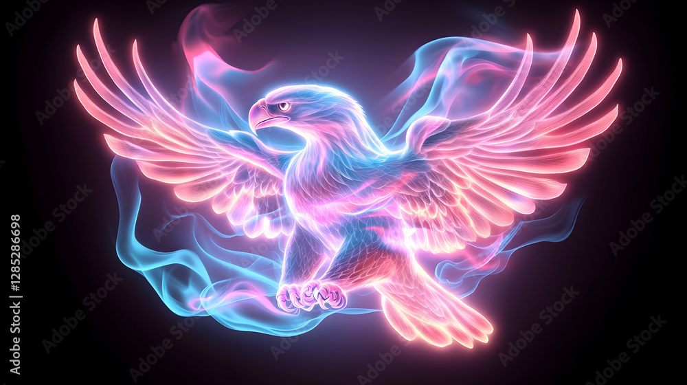 Fototapeta premium Fiery Eagle in Flight, Dark Background, Design Element