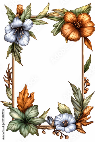 Floral frame autumn leaves design invitation