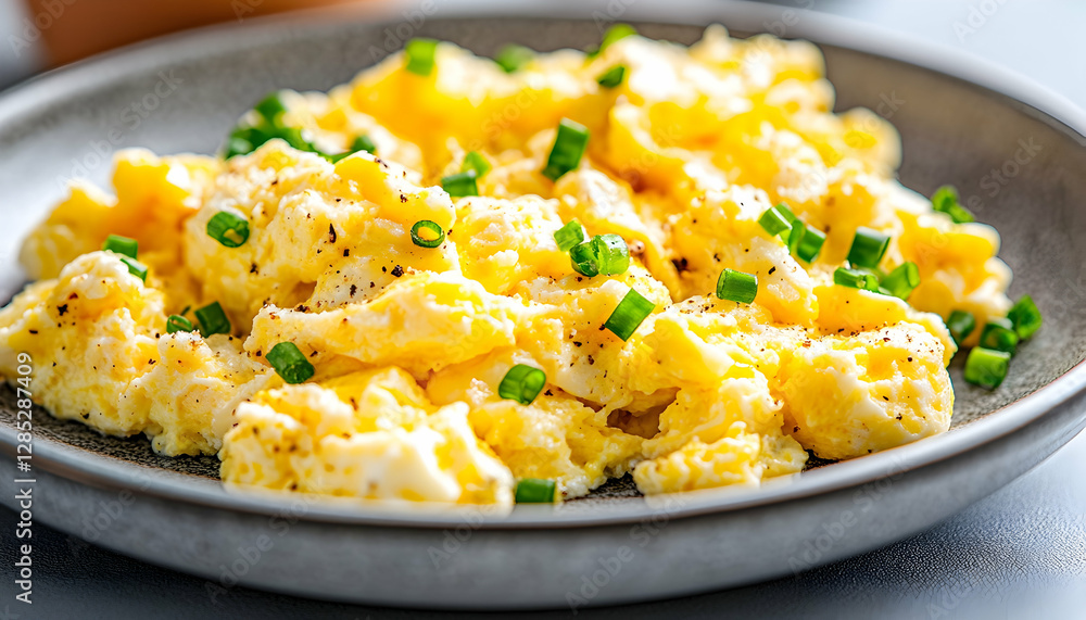 Fluffy Scrambled Eggs Breakfast Dish Close-up Fluffy Scrambled Eggs Breakfast Dish Close-up