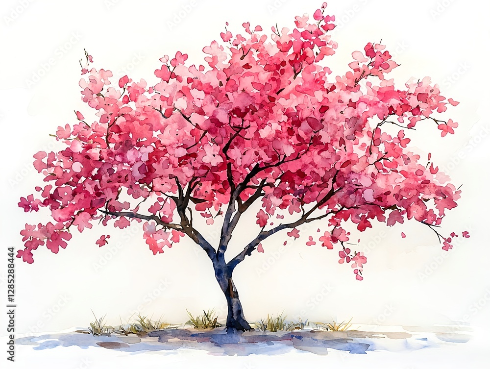 Fototapeta premium Watercolor painting of cherry blossoms blooming in spring