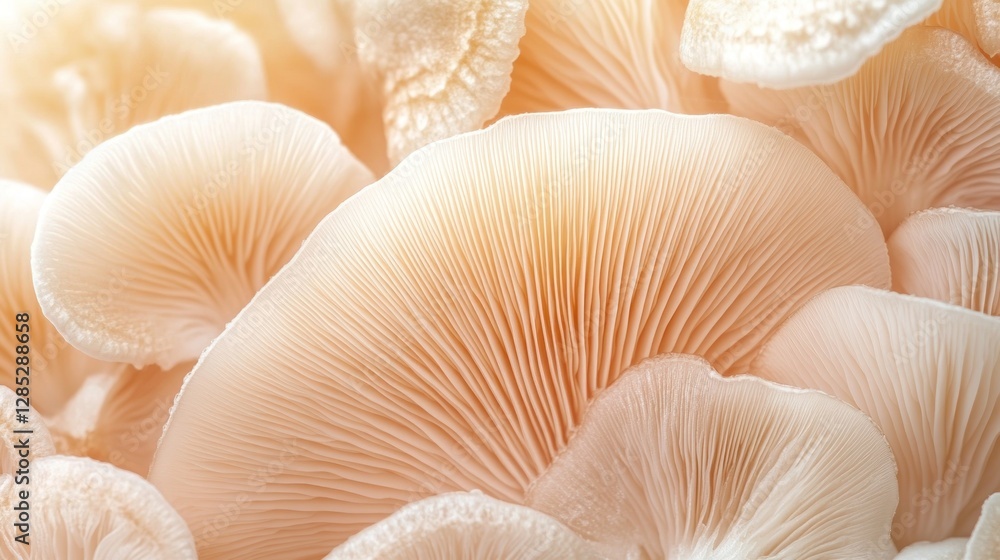 Close-up of delicate white mushrooms showcasing intricate gills and textures Close-up of delicate white mushrooms showcasing intricate gills and textures