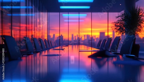 Office meeting with clients and glowing AR presentation tools, sleek corporate setting, vibrant lighting, photorealistic