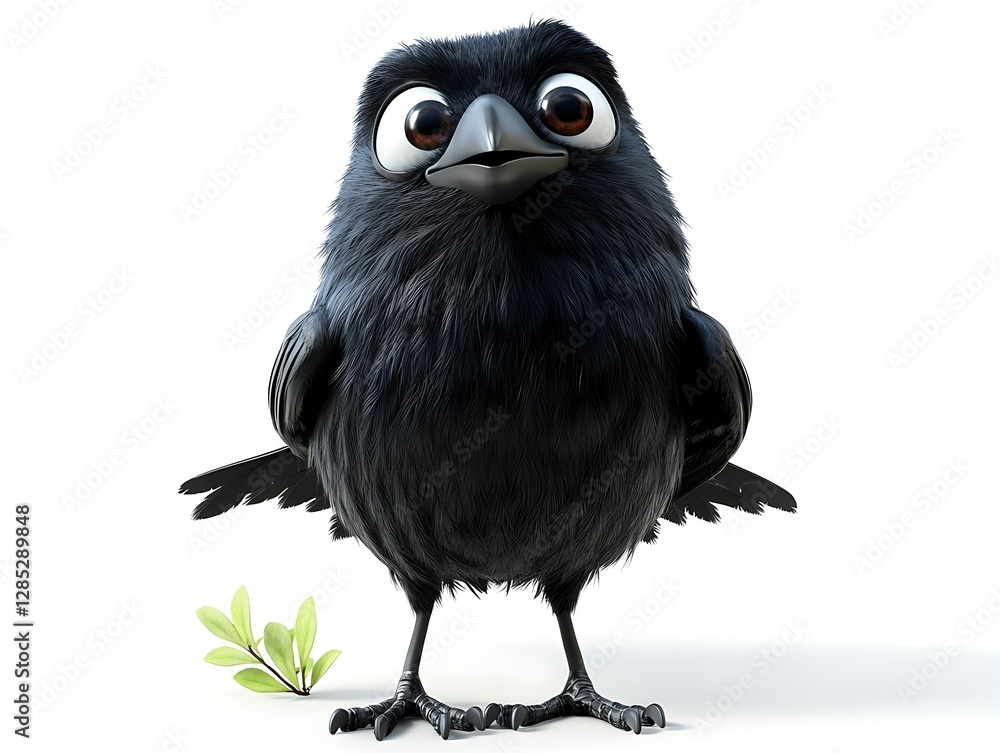Charming cartoon bird character in whimsical digital art close-up