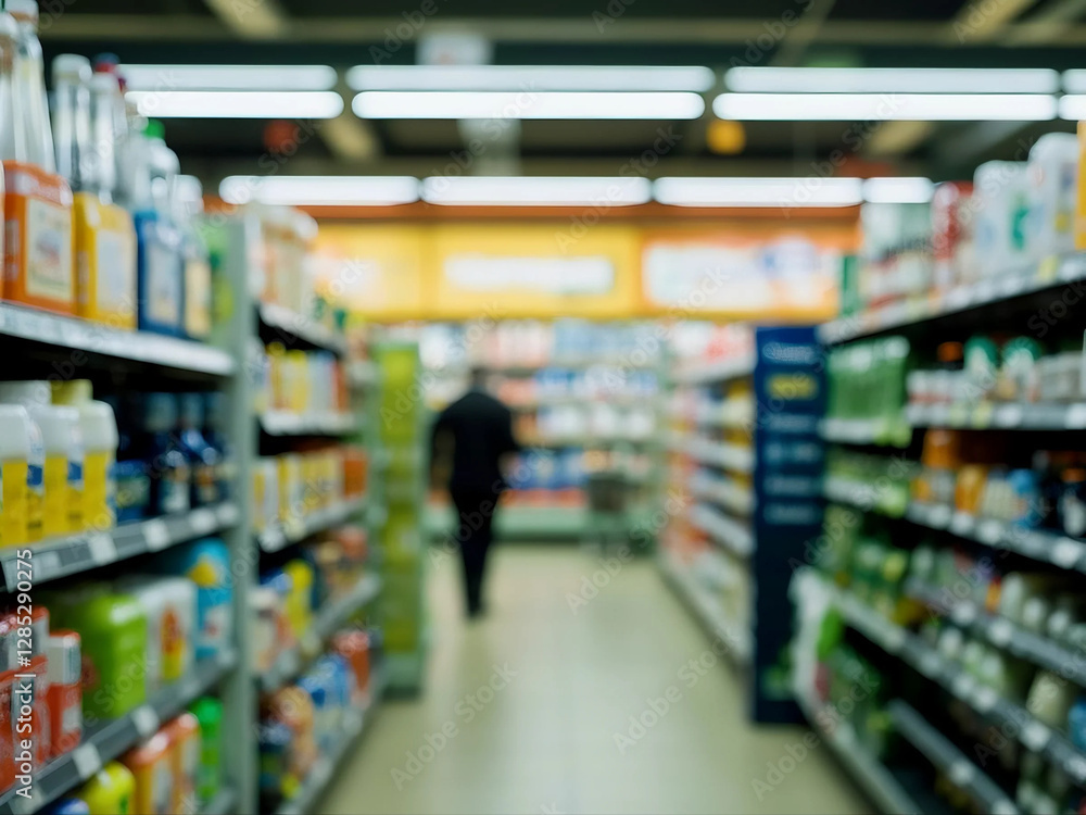 Blurred supermarket with household goods.abstract background is a blurry shopping center, supermarket, and retail store. Blurred supermarket with household goods.abstract background is a blurry shopping center, supermarket, and retail store.