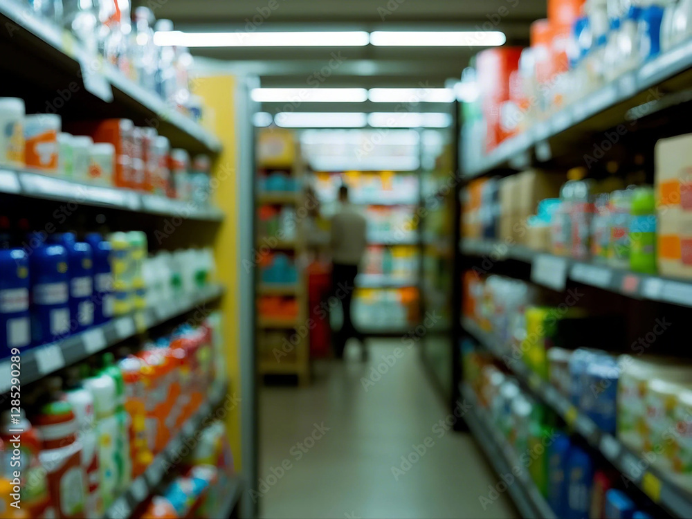 Blurred supermarket with household goods.abstract background is a blurry shopping center, supermarket, and retail store. Blurred supermarket with household goods.abstract background is a blurry shopping center, supermarket, and retail store.