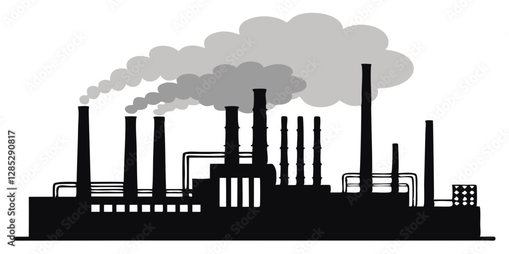 Obraz premium Premium Vector | A black and white image of a factory with smoke coming out of itFreepik Polluted Pathways Factory Air Pollution Vector Logo Ensemble Smog Signals Vector Graphics and Icon | Premium