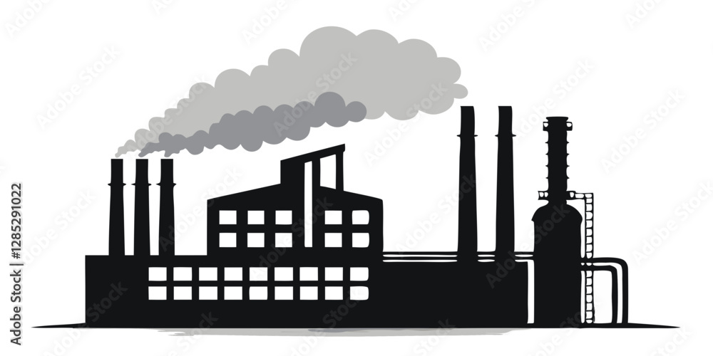 Obraz premium Premium Vector | A black and white image of a factory with smoke coming out of itFreepik Polluted Pathways Factory Air Pollution Vector Logo Ensemble Smog Signals Vector Graphics and Icon | Premium