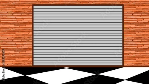 animated video illustration of an open, closed garage and a brick wall