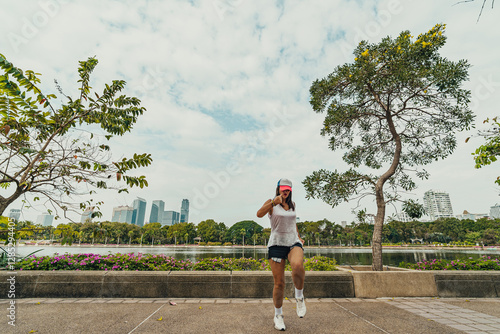 woman training in the park photo