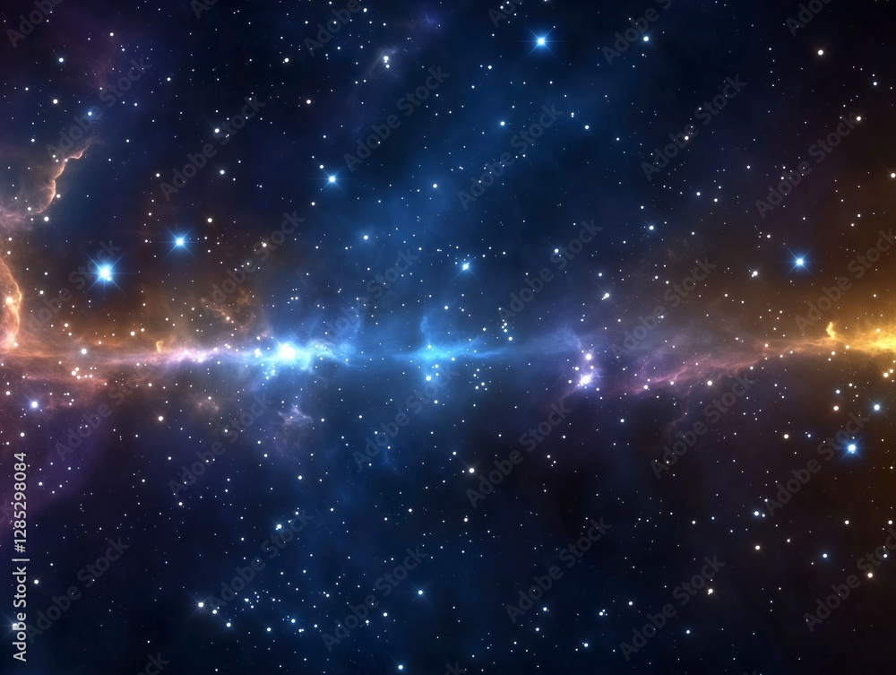 Fototapeta premium Vibrant cosmic scene showcasing a colorful nebula filled with stars and glowing gas clouds.