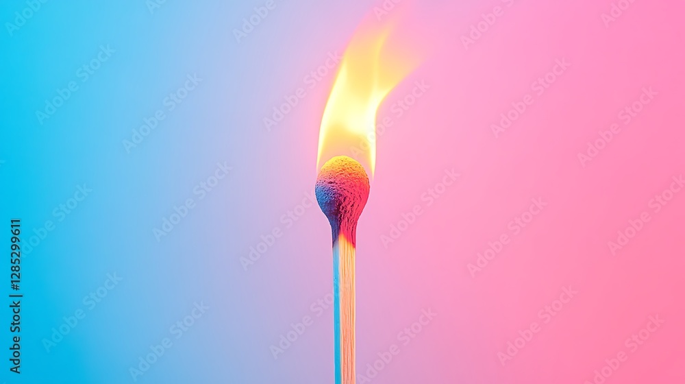 A close-up photograph of the lit end of an unlit match, with its flame burning brightly against a plain white background. Isolated on a pastel background. A close-up photograph of the lit end of an unlit match, with its flame burning brightly against a plain white background. Isolated on a pastel background.