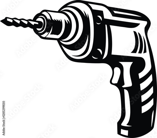 Hammer drill close-up isolated premium quality vector illustration, Hammer drill close-up silhouette and line art vector