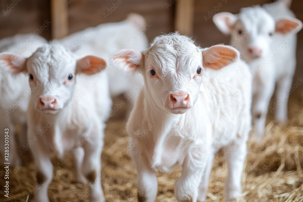 Vibrant Image of Vertical Shot of White Calves in the Farm Vibrant Image of Vertical Shot of White Calves in the Farm