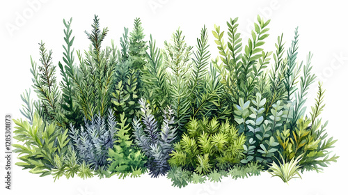 Lush green shrubs border, garden design, nature background, website design